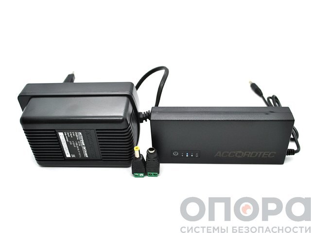 Комплект: внешний аккумулятор со встроенной Li-ion батареей, блок питания и разъёмы AccordTec ББП-12/3 Li-ion / AT-12/30 Black 12V