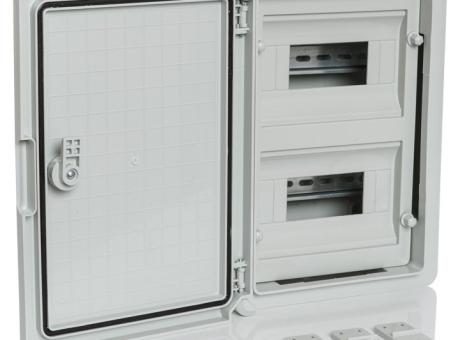 Модульный пластиковый шкаф Plastim PP3102 (250х350х150) на 18 модулей (9х2) с непрозрачной дверцей