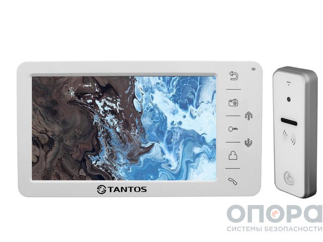 Комплект видеодомофона с памятью и антивандальной вызывной панелью Tantos Amelie SD (White) / iPanel 2 (White)
