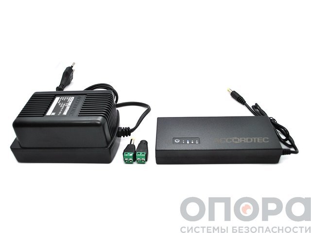 Комплект: внешний аккумулятор со встроенной Li-ion батареей, блок питания и разъёмы AccordTec ББП-12/3 Li-ion / AT-12/30 Black 12V
