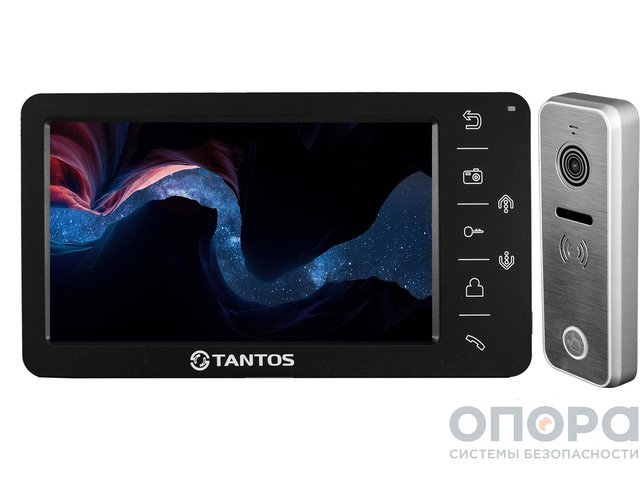 Комплект видеодомофона с памятью и антивандальной вызывной панелью Tantos Amelie SD (Black) / iPanel 2 (Metal)