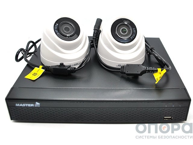 Комплект видеонаблюдения Master MR-UV04-701 / MR-HDNP2W на 2 камеры (Купольные / Пластик / 2Mpx)