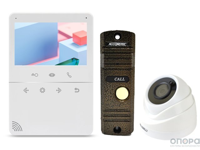 Комплект видеодомофона с установкой AccordTec AT-VD432C WH / AT-VD305N BL / MR-HDNP2W (вызывная панель и купольная видеокамера)