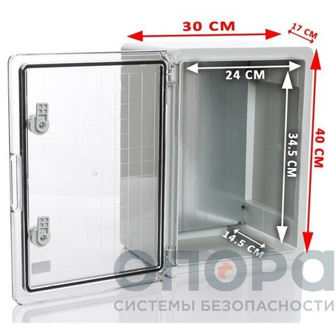 Пластиковый шкаф с прозрачной дверцей и монтажной панелью Plastim PP3014 (300х400х170)